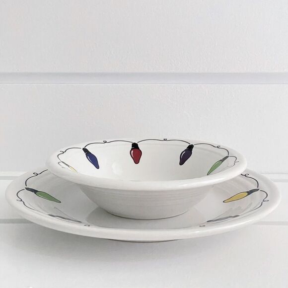 Fiesta Christmas String of Lights 9” Luncheon Plate & Stacking Cereal Bowl - Picture 2 of 8